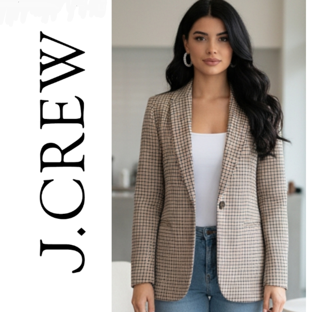 J. Crew Checkered One-Button Blazer